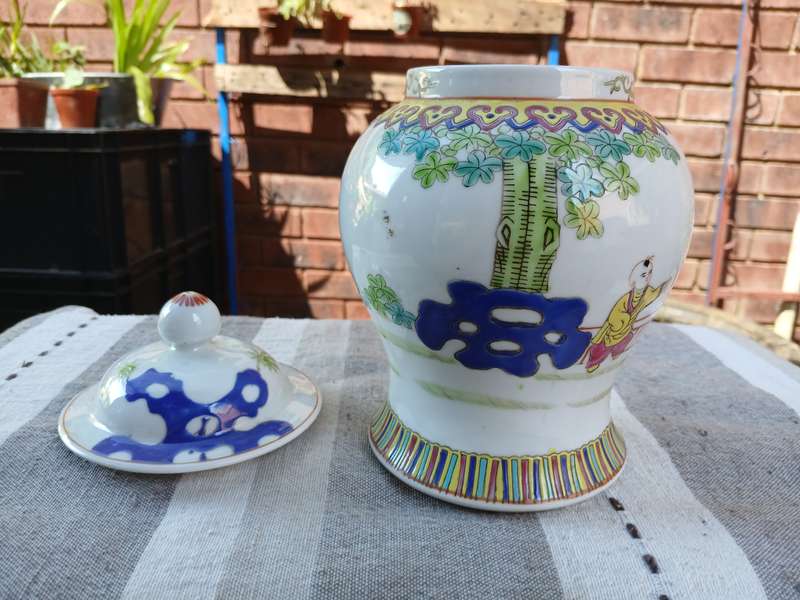 Antique Chinese Lidded Ginger Jar  Hand-Painted Porcelain, Famille Rose Style