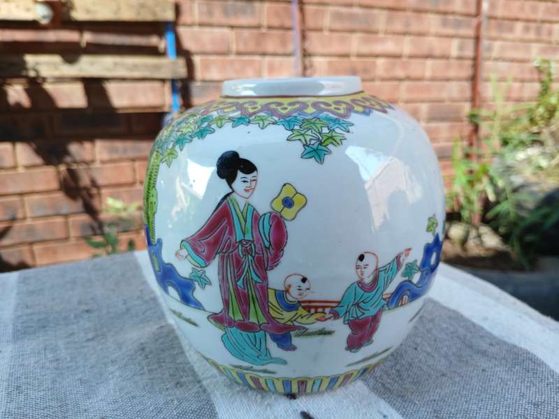 Antique Chinese Porcelain Ginger Jar  Hand-Painted, No Lid, Famille Rose Style