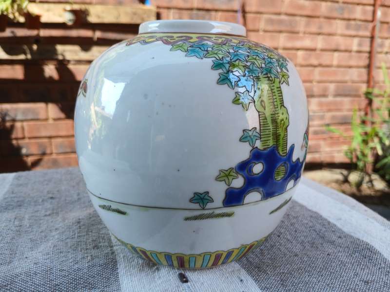 Antique Chinese Porcelain Ginger Jar  Hand-Painted, No Lid, Famille Rose Style