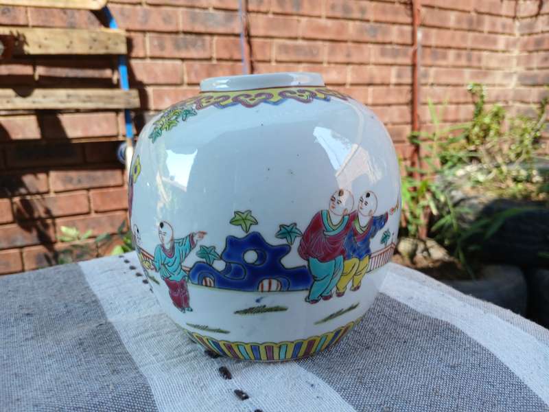 Antique Chinese Porcelain Ginger Jar  Hand-Painted, No Lid, Famille Rose Style