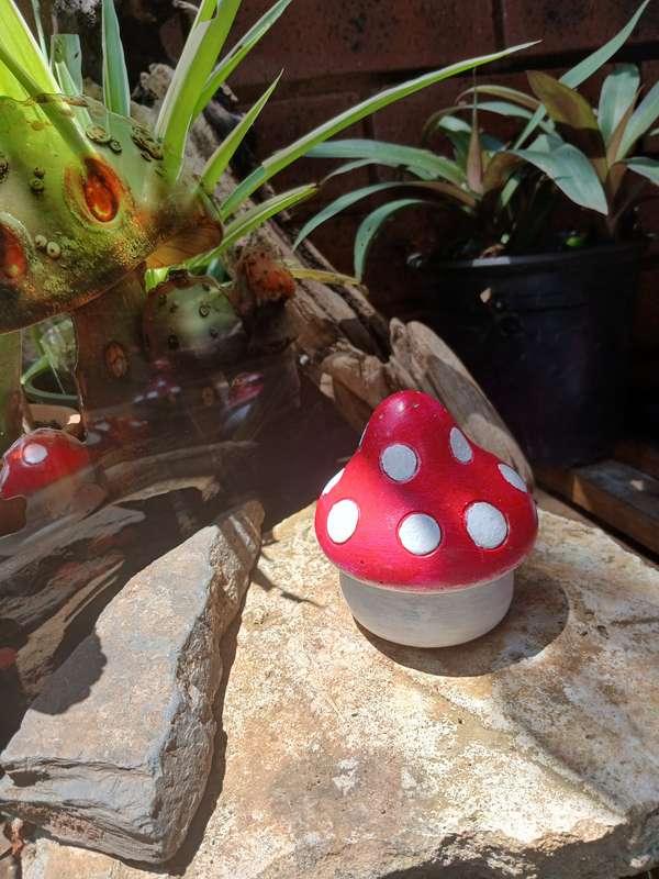 Hand-Cast & Painted Chunky Mushroom Statue Set  Whimsical Garden Decor