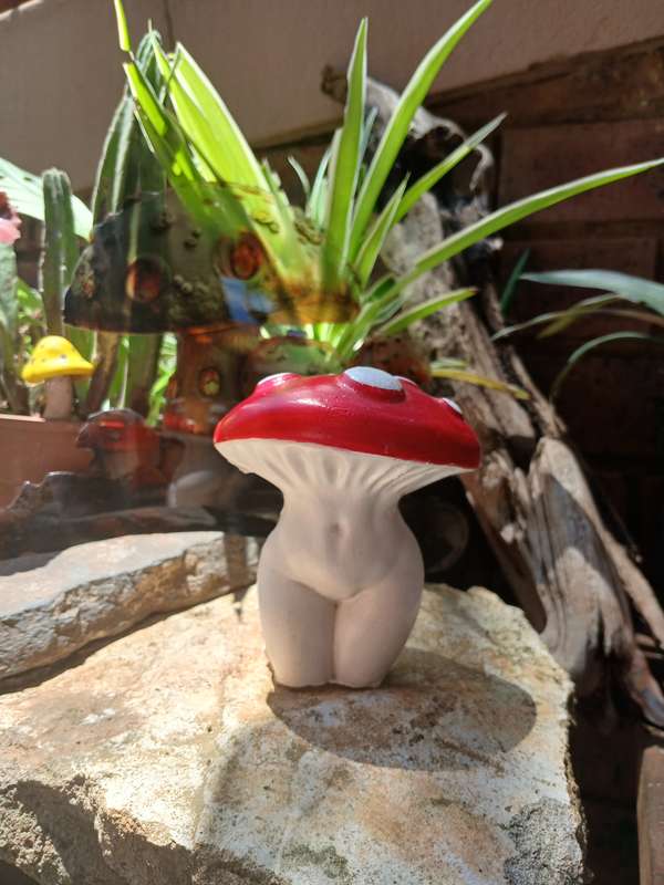 Hand-Cast & Painted Mushroom Lady Sculpture  Unique Fantasy Decor