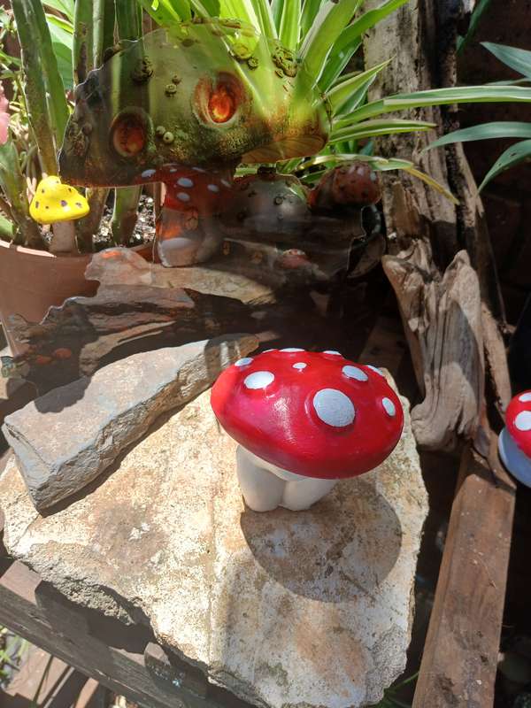 Hand-Cast & Painted Mushroom Lady Sculpture  Unique Fantasy Decor