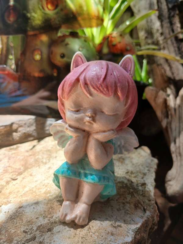 Hand-Cast & Painted Cat-Eared Fairy Statue  Whimsical Fantasy Decor