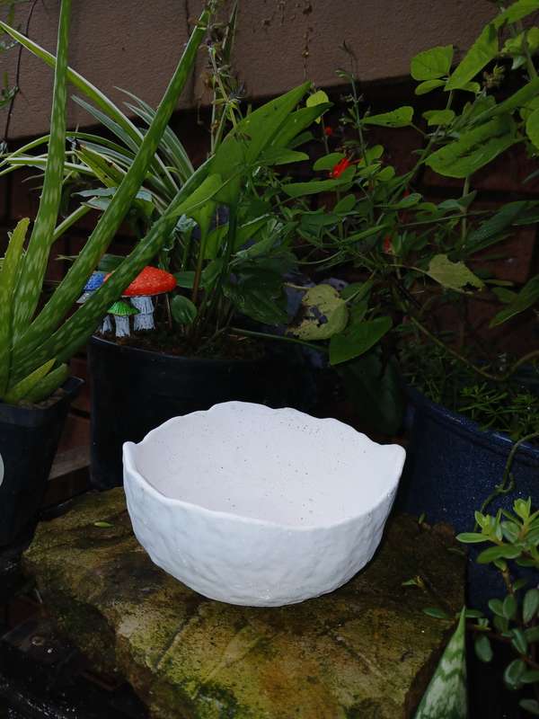 Handmade Textured White Bowl  13x5cm Decorative Concrete Planter