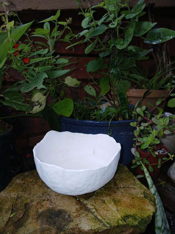 Handmade Textured White Bowl  13x5cm Decorative Concrete Planter