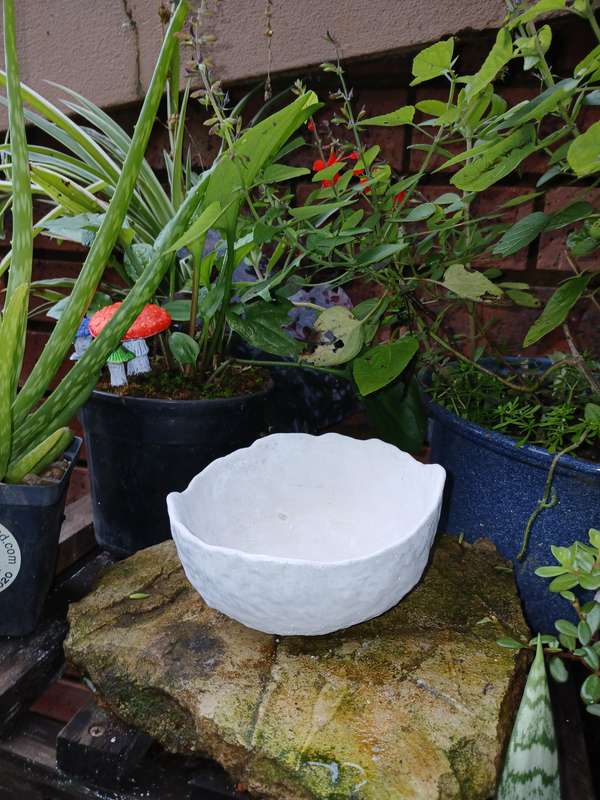 Handmade Textured White Bowl  13x5cm Decorative Concrete Planter