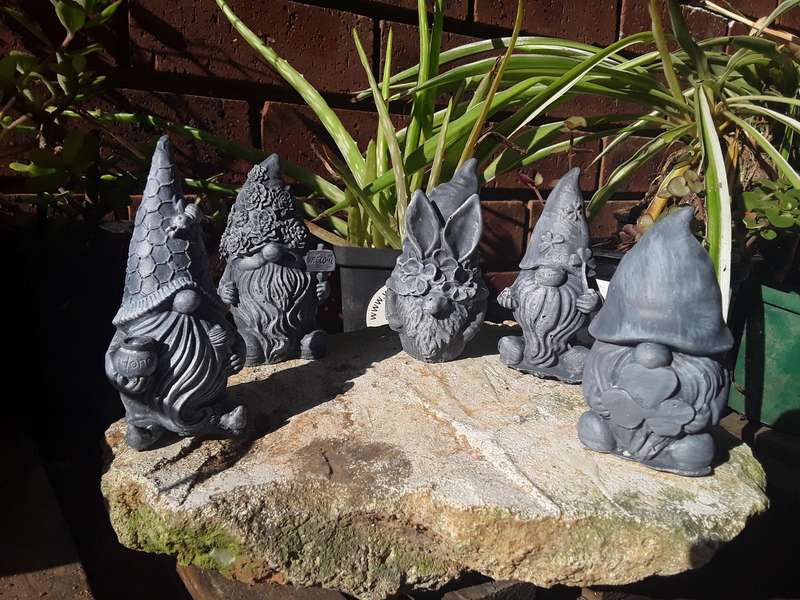Mini Cement Gnome Set  5 Handmade Statues for Fairy Gardens, Plant Pots & Decor (11cm)