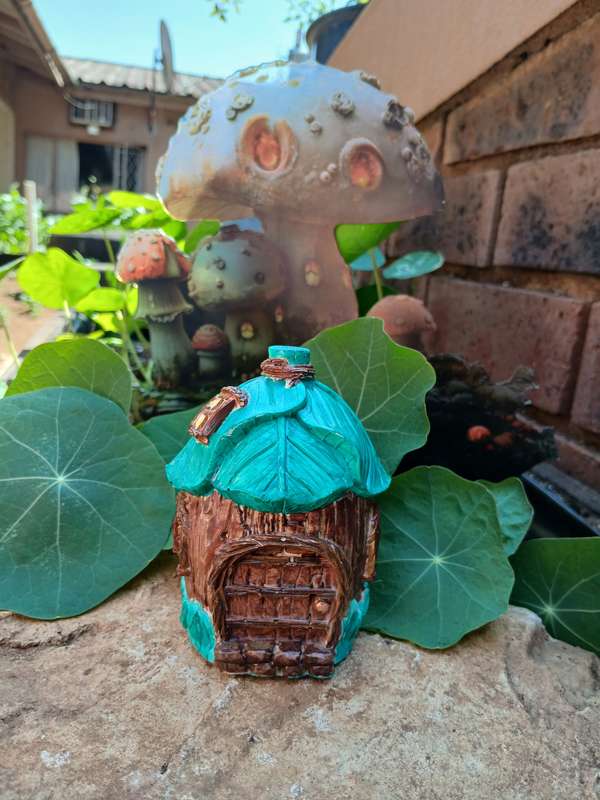Hand-Cast Fairy Garden Cottage  Hand-Painted Whimsical Decor