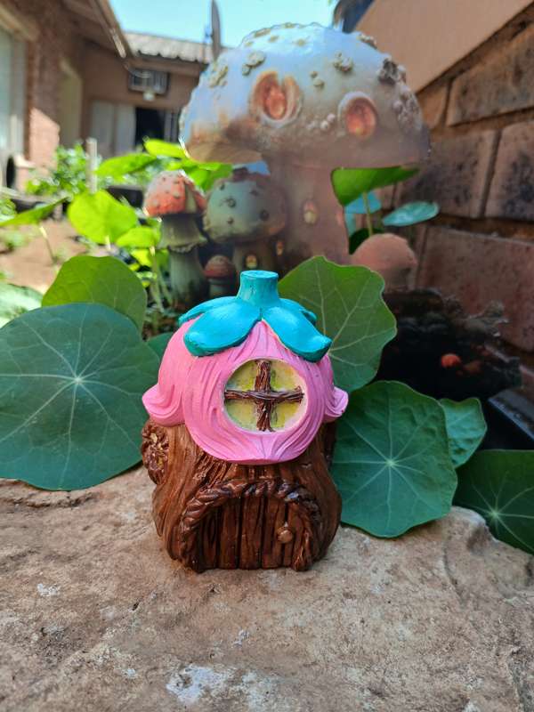 Hand-Cast Fairy Garden Cottage Decor  Hand-Painted, Unique Whimsical Design