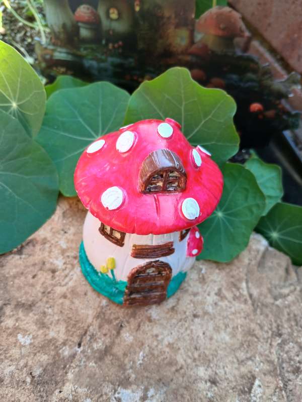Handmade Red & White Mushroom Fairy House | Garden Accessory