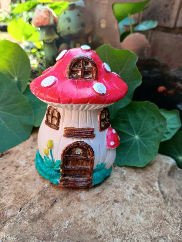 Handmade Red & White Mushroom Fairy House | Garden Accessory