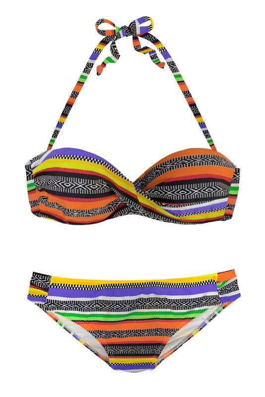 Orange Boho Stripes Push up Bikini swimsuit Set - Size : Small