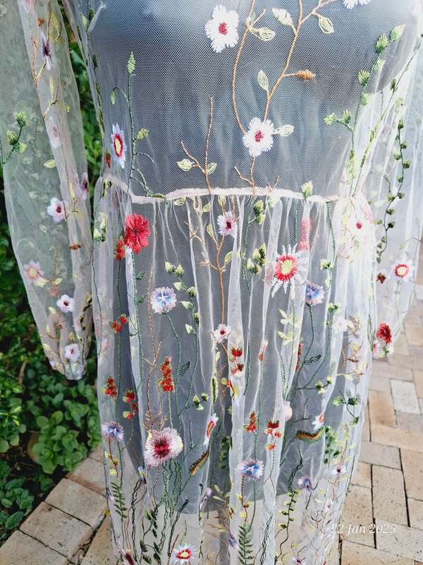 Unique embroidered mesh dress - S