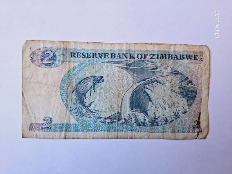 Reserve bank of Zimbabwe 2 Dollars circulated bank note of 1980's