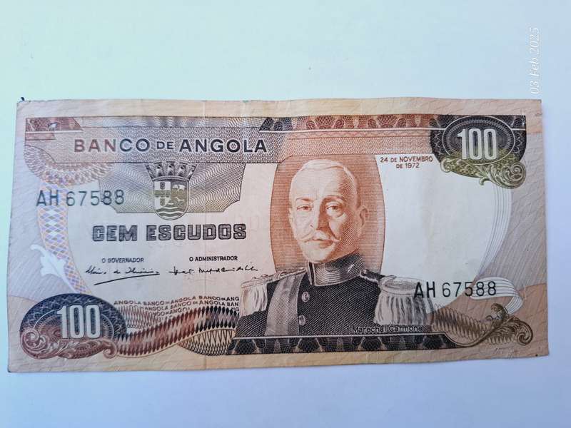 1972 Bank of Angola 100 Escudos bank note