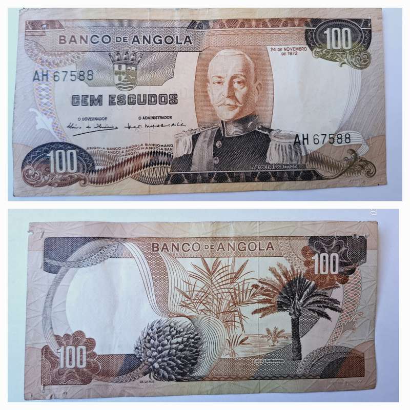 1972 Bank of Angola 100 Escudos bank note