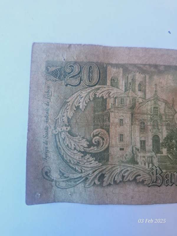 1964 Bank of portugal 20 Vinte Escudos note