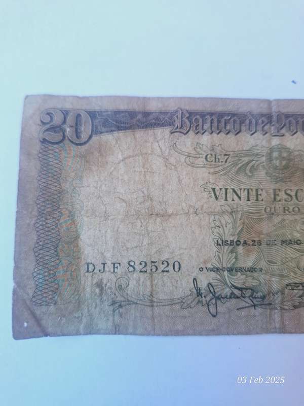1964 Bank of portugal 20 Vinte Escudos note