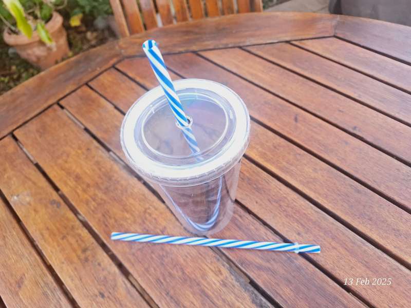 Skull drink glass with twist lid and 2 x straws