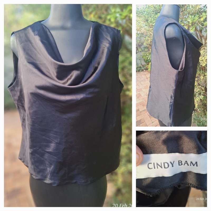 Satin cowl neck blouse by Cape Town designer, Cindy Bam - Size 16