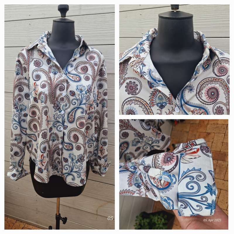 New floral longsleeve high-low button shirt - Size XXL