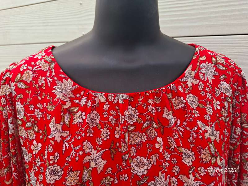 Contempo red floral lined top with see-through sleeves - Size 16