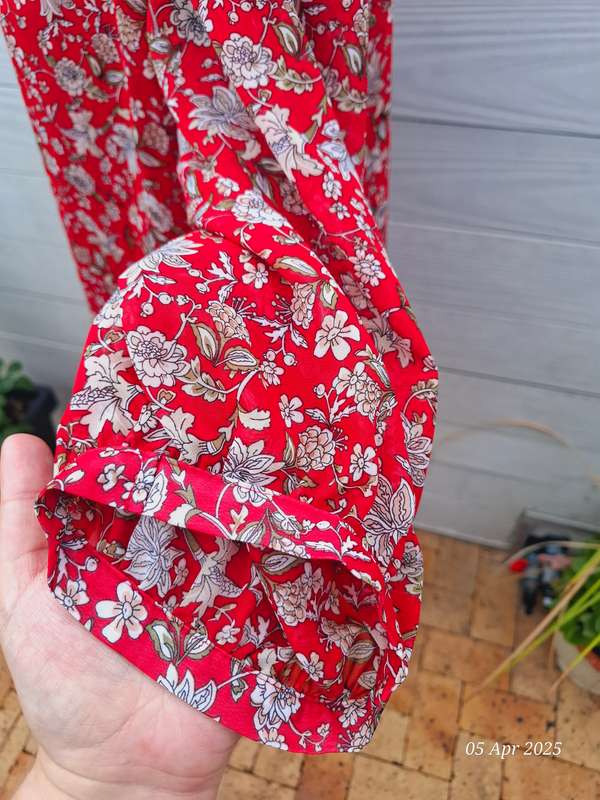 Contempo red floral lined top with see-through sleeves - Size 16