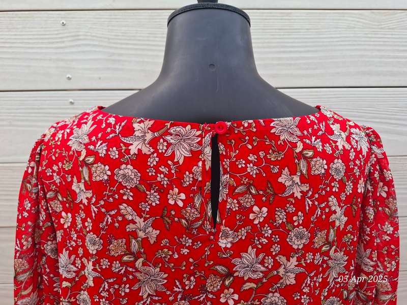 Contempo red floral lined top with see-through sleeves - Size 16