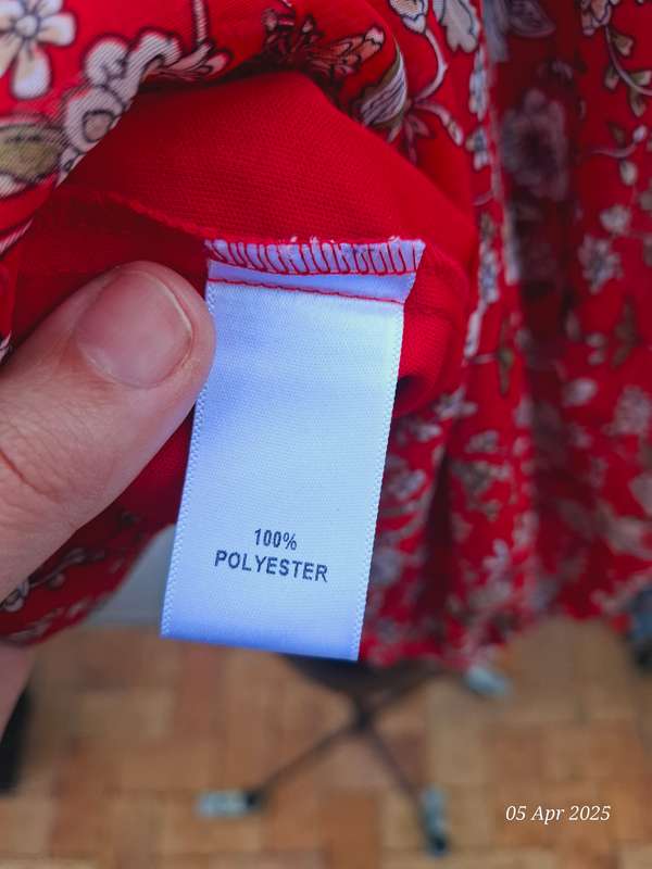 Contempo red floral lined top with see-through sleeves - Size 16