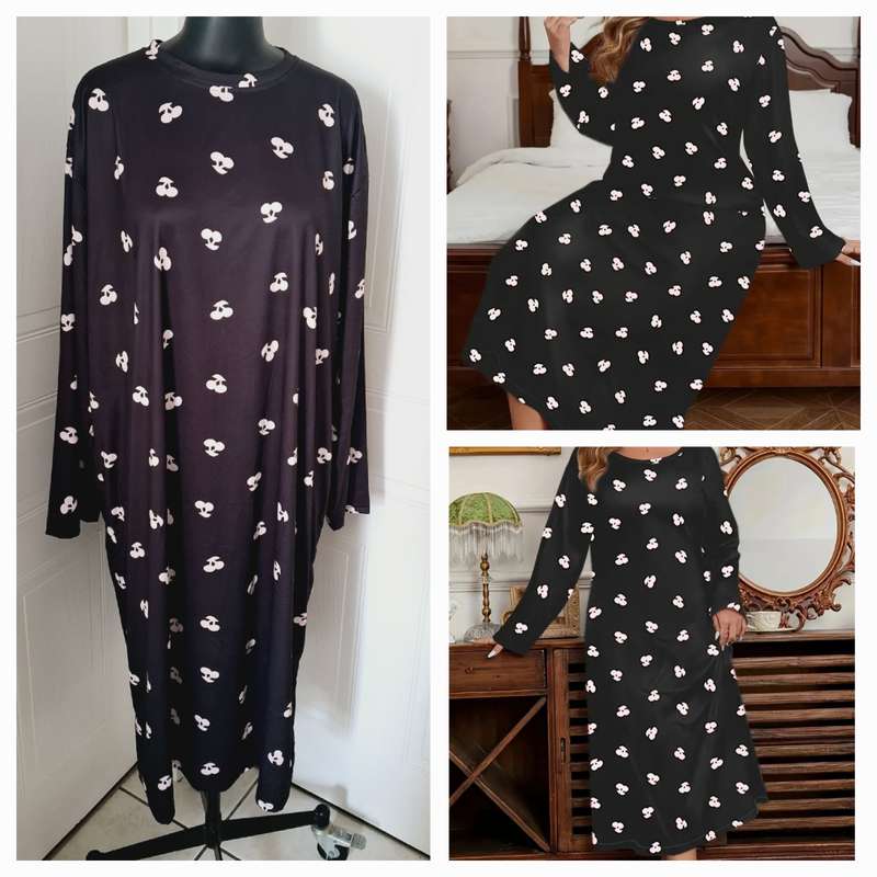 Plus Size Crew Neck Long Sleeve Nightdress - 4XL