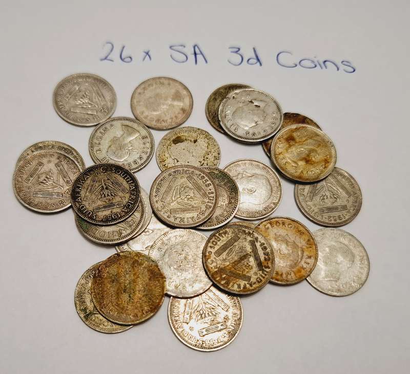 26 x SA 3d circulated coins (1930's - 1950's)