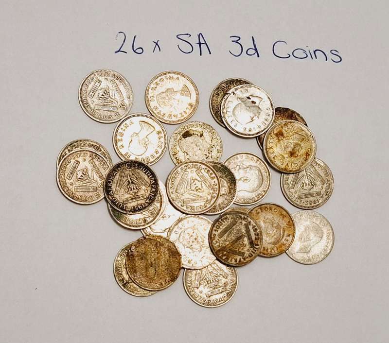 26 x SA 3d circulated coins (1930's - 1950's)