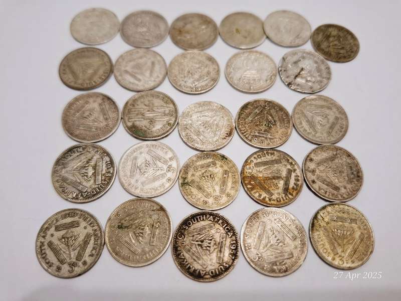 26 x SA 3d circulated coins (1930's - 1950's)