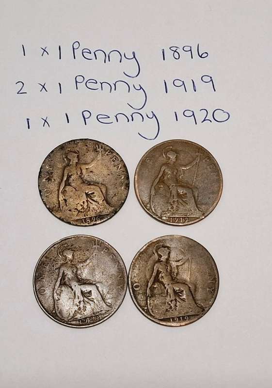 4 x 1 Penny coins (1896, 1919 and 1920)