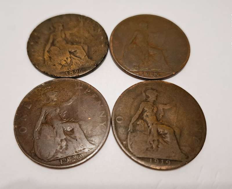 4 x 1 Penny coins (1896, 1919 and 1920)