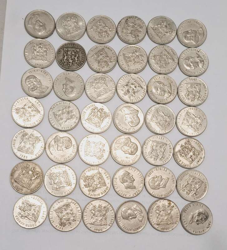 42x SA 50c circulated coins.  Various years between 60' and 90's.