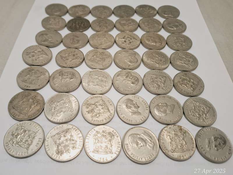 42x SA 50c circulated coins.  Various years between 60' and 90's.