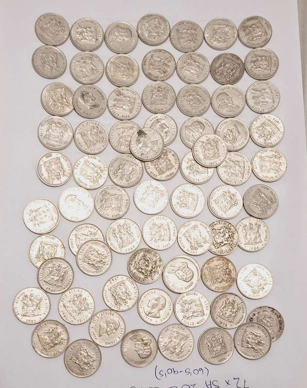 72 x SA 20c circulated coins  Years between 60'and 90's