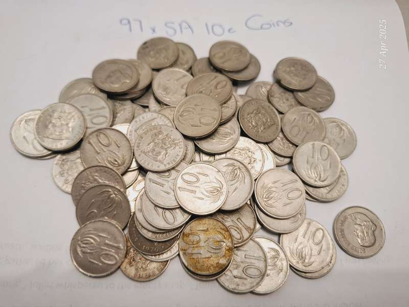 97 x SA 10c circulated coins  Years from 60's to 80's