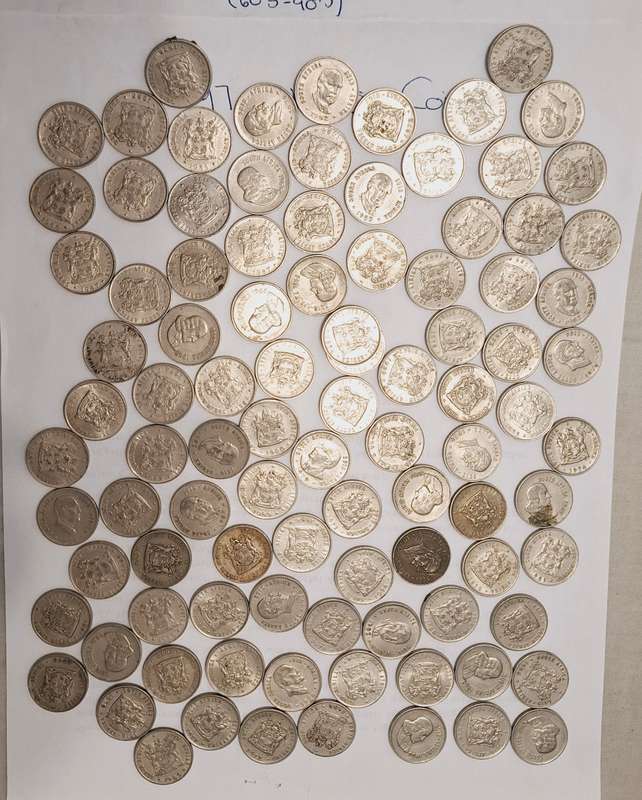 97 x SA 10c circulated coins  Years from 60's to 80's