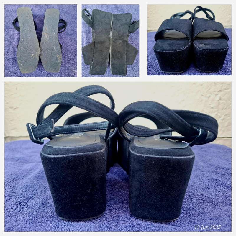 JADA black velvet platforms with ankle straps - Size 5