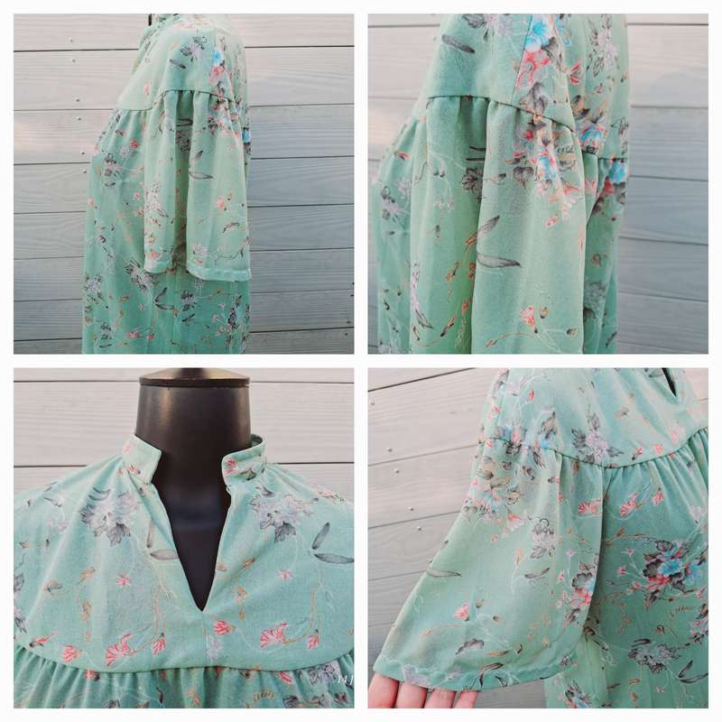 Vintage floral mint green top - L