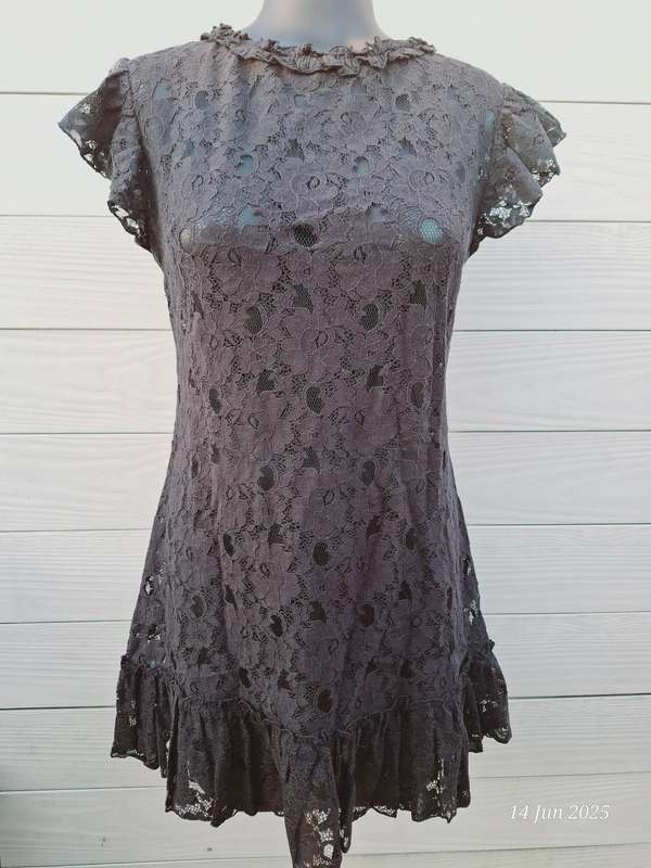 SASH see through black lace mini dress with side zip - XS