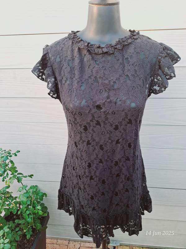 SASH see through black lace mini dress with side zip - XS