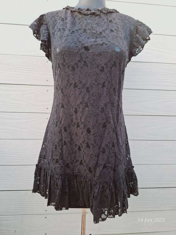 SASH see through black lace mini dress with side zip - XS