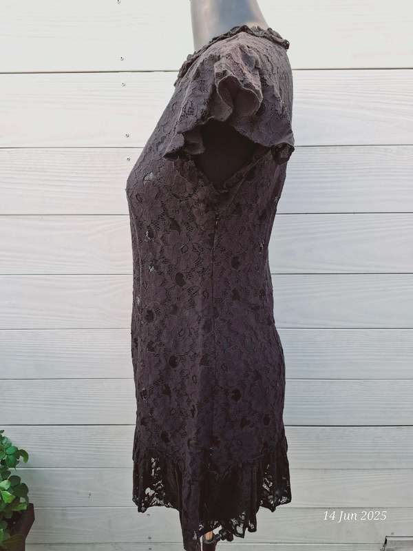 SASH see through black lace mini dress with side zip - XS