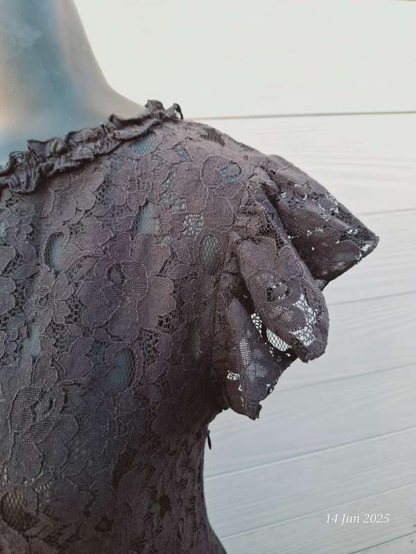 SASH see through black lace mini dress with side zip - XS