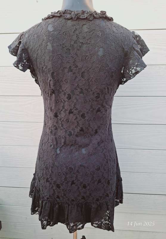 SASH see through black lace mini dress with side zip - XS