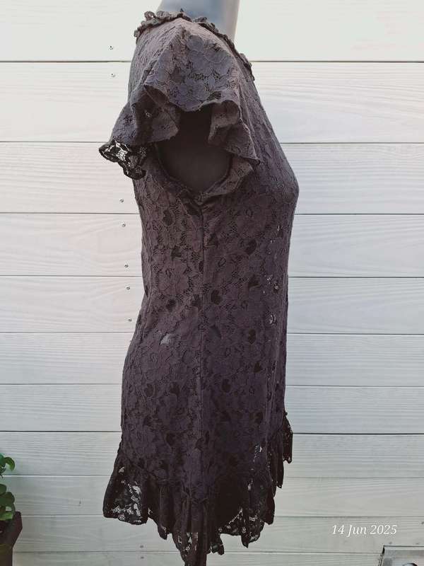 SASH see through black lace mini dress with side zip - XS